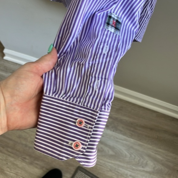 Robert Graham X Casual Button Down Shirt Striped Flip Cuff Size Large Purple - Picture 3 of 9